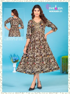 Dveeja fashion present Nikhar reyon foil print alia cut kurti catalogue at wholesale rate kurtis catalogs