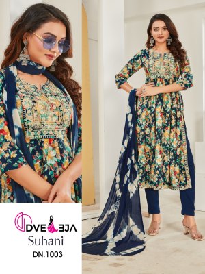 Dveeja fashion present suhaani series of exclusive printed nyra cut kurti with pant and dupatta catalogue readymade suit catalogs