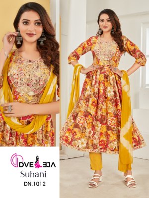 Dveeja fashion present suhaani series of exclusive printed nyra cut kurti with pant and dupatta catalogue readymade suit catalogs