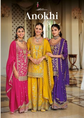 EBA Lifestyle Anokhi Collection Chinon Embroidery Palazzo Suits 