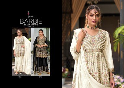 Eba Lifestyle Barbie Black and White Vol 4 Heavy Chinon Embroidered Suit Set readymade suit catalogs