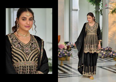 Eba Lifestyle Barbie Black and White Vol 4 Heavy Chinon Embroidered Suit Set readymade suit catalogs