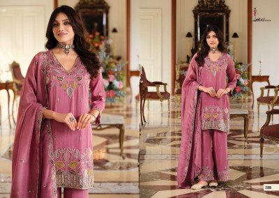 Eba Lifestyle Chahat Shimmer Silk Suit with Bead Work And Plazo readymade suit catalogs
