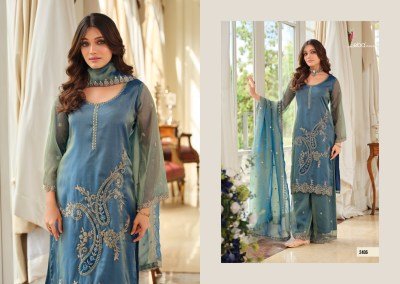 Eba Lifestyle Firdaus Shimmer 3 Piece Suit with Beads Work Fancy Palazzo suit catalogue