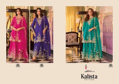 Eba Lifestyle Kalista Edition Heavy Chinon Embroidered Top Plazo Set with Dupatta Ethnic Wear Wholesale Product readymade suit catalogs