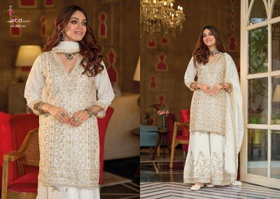 Eba Lifestyle Nayab Black And White Embroidered Chinon Sharara Suit Wholesale  readymade suit catalogs