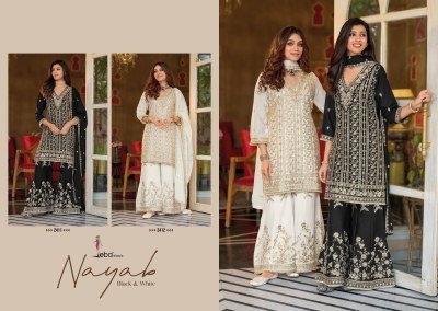 Eba Lifestyle Nayab Black And White Embroidered Chinon Sharara Suit Wholesale  readymade suit catalogs