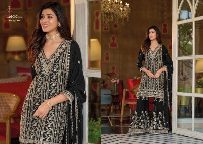 Eba Lifestyle Nayab Black And White Embroidered Chinon Sharara Suit Wholesale  readymade suit catalogs