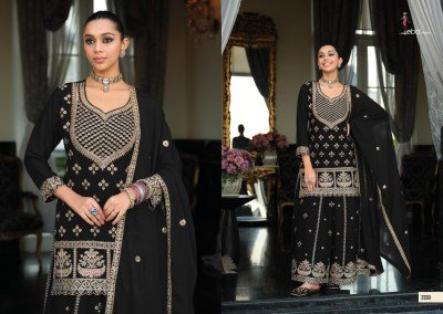 Eba Lifestyle Rangoli Black And White Chinon Embroidery Sharara Suit readymade suit catalogs