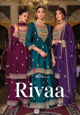 Eba Lifestyle Rivaa Collection Heavy Chinon Embroidered Plazo Suit 