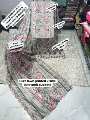 Elaf Signature Vol-3 Pakistani Heavy Lawn Cotton Embroidered Dress Material wholesale catalogs