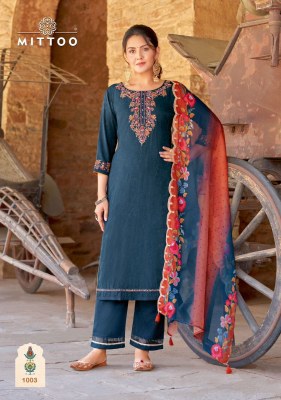 Elegance by mittoo reyon thread embroidered readymade suit catalogue at affordable rate readymade suit catalogs