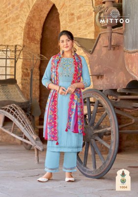 Elegance by mittoo reyon thread embroidered readymade suit catalogue at affordable rate readymade suit catalogs
