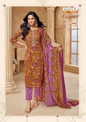 Elegance vol 7 by Mayur Pure Cotton Printed embroidered top bottom and dupatta catalogue at affordable rate readymade suit catalogs