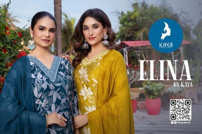 Elina by Kaya 3 piece concept foil printed straight cut readymade suit collection in low budget readymade suit catalogs