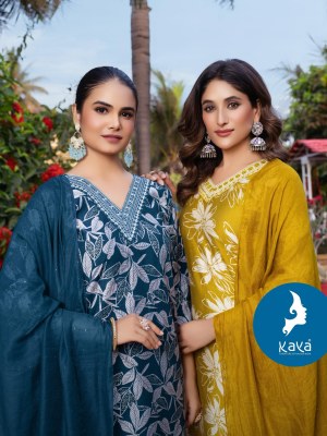 Elina by Kaya 3 piece concept foil printed straight cut readymade suit collection in low budget readymade suit catalogs