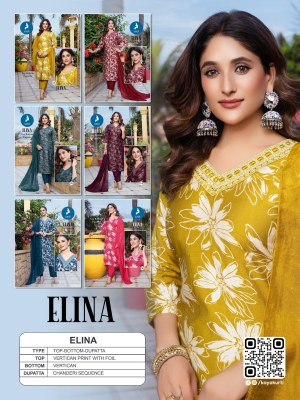 Elina by Kaya 3 piece concept foil printed straight cut readymade suit collection in low budget readymade suit catalogs