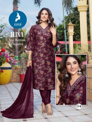 Elina by Kaya 3 piece concept foil printed straight cut readymade suit collection in low budget readymade suit catalogs
