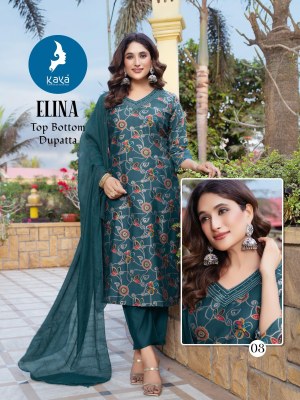 Elina by Kaya 3 piece concept foil printed straight cut readymade suit collection in low budget readymade suit catalogs