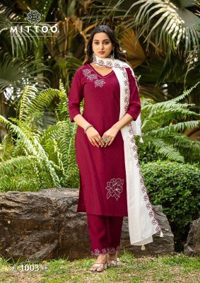 Elite by Mittoo Viscose Thread work kurti pant with dupatta catalogue at affordable price  readymade suit catalogs