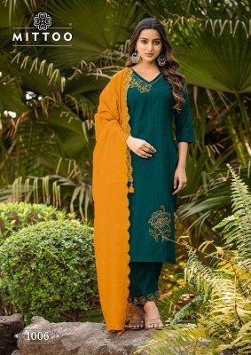Elite by Mittoo Viscose Thread work kurti pant with dupatta catalogue at affordable price  readymade suit catalogs