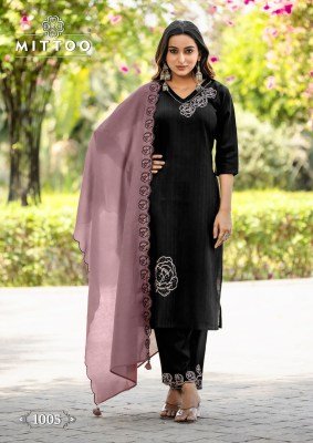 Elite by Mittoo Viscose Thread work kurti pant with dupatta catalogue at affordable price  readymade suit catalogs