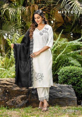 Elite by Mittoo Viscose Thread work kurti pant with dupatta catalogue at affordable price  readymade suit catalogs