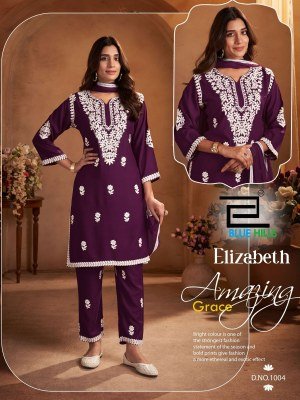 Elizabeth by Blue Hills Reyon Thread Work Top bottom with dupatta catalogue at low price readymade suit catalogs