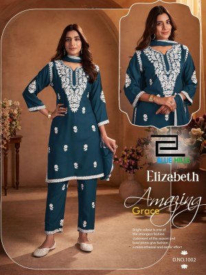 Elizabeth by Blue Hills Reyon Thread Work Top bottom with dupatta catalogue at low price readymade suit catalogs