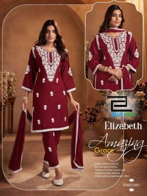 Elizabeth by Blue Hills Reyon Thread Work Top bottom with dupatta catalogue at low price readymade suit catalogs