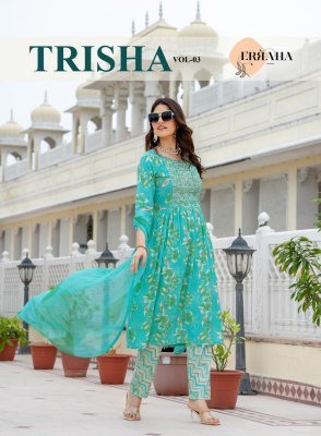 Erraha Trisha Vol 3 Umbrella Style suit  heavy rayon catalogue wholesale rate  kurti pant with dupatta Catalogs