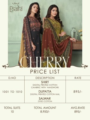 Esaira by Cherry digital printed handwork unstitched salwar kameez catalogue at low rate salwar kameez catalogs