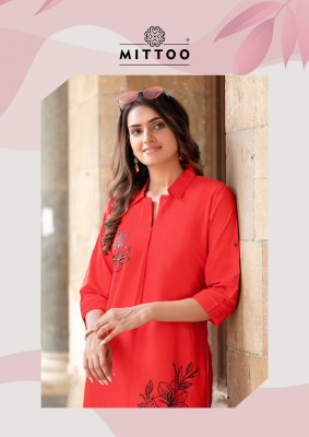 Eshani by Mittoo Thread hand work reyon fancy kurti with pant collection at low rate kurtis catalogs