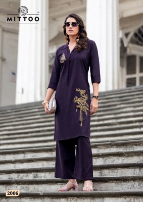 Eshani by Mittoo Thread hand work reyon fancy kurti with pant collection at low rate kurtis catalogs