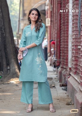 Eshani by Mittoo Thread hand work reyon fancy kurti with pant collection at low rate kurtis catalogs