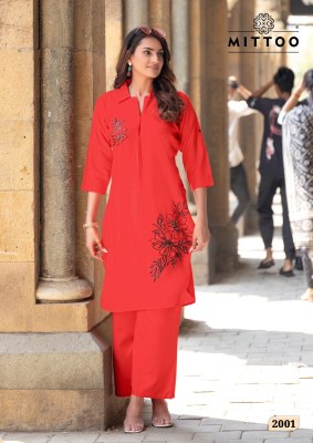 Eshani by Mittoo Thread hand work reyon fancy kurti with pant collection at low rate kurtis catalogs
