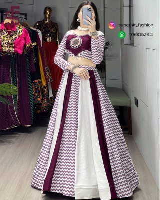 Ethnic Navratri Collection 8051 Wine And White Colour Pure Rayon Cotton Lehenga Set  Kali Work, Multi-Leriya, Real Mirror And Kaudi Handwork, Silver L lehenga choli