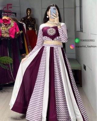 Ethnic Navratri Collection 8051 Wine And White Colour Pure Rayon Cotton Lehenga Set  Kali Work, Multi-Leriya, Real Mirror And Kaudi Handwork, Silver L lehenga choli