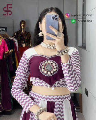 Ethnic Navratri Collection 8051 Wine And White Colour Pure Rayon Cotton Lehenga Set  Kali Work, Multi-Leriya, Real Mirror And Kaudi Handwork, Silver L lehenga choli