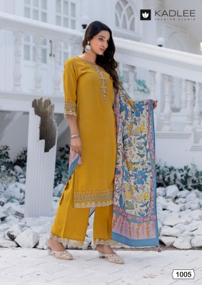 Evergreen by Kadlee Thread Handwork Fancy Kurti Pant with Dupatta catalogue at low rate readymade suit catalogs