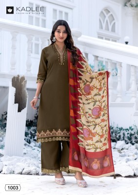Evergreen by Kadlee Thread Handwork Fancy Kurti Pant with Dupatta catalogue at low rate readymade suit catalogs