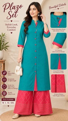 Exclusive Rayon Kurti Set with Printed Palazzo Size wise Combo Set