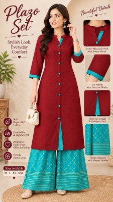 Exclusive Rayon Kurti Set with Printed Palazzo Size wise Combo Set