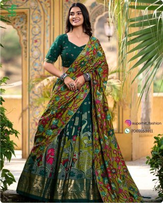 Exclusive Tussar Silk Kalamkari Lehenga Choli Set 1219 Green Colour with Shimmering Foil and Gotta Patti Lace And Tassel Embellished Dupatta Wholesale Amavi