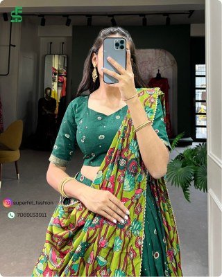 Exclusive Tussar Silk Kalamkari Lehenga Choli Set 1219 Green Colour with Shimmering Foil and Gotta Patti Lace And Tassel Embellished Dupatta Wholesale lehenga choli