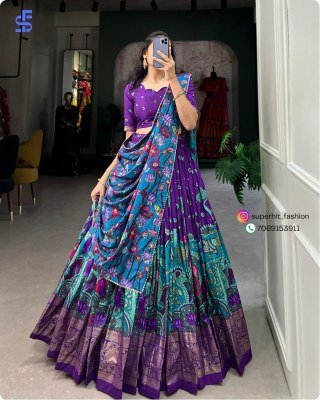 Exclusive Tussar Silk Kalamkari Lehenga Choli Set 1219 Purple Colour with Shimmering Foil and Gotta Patti Lace And Tassel Embellished Dupatta Wholesal lehenga choli