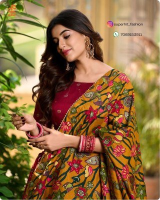 Exclusive Tussar Silk Kalamkari Lehenga Choli Set 1219Red Colour with Shimmering Foil and Gotta Patti Lace And Tassel Embellished Dupatta Wholesale lehenga choli