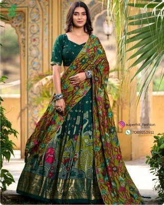 Exclusive Tussar Silk Kalamkari Lehenga Choli Set 1219 Green Colour with Shimmering Foil and Gotta Patti Lace And Tassel Embellished Dupatta Wholesale lehenga choli