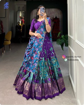 Exclusive Tussar Silk Kalamkari Lehenga Choli Set 1219 Purple Colour with Shimmering Foil and Gotta Patti Lace And Tassel Embellished Dupatta Wholesal lehenga choli