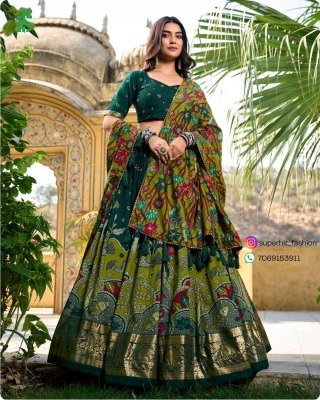 Exclusive Tussar Silk Kalamkari Lehenga Choli Set 1219 Green Colour with Shimmering Foil and Gotta Patti Lace And Tassel Embellished Dupatta Wholesale lehenga choli